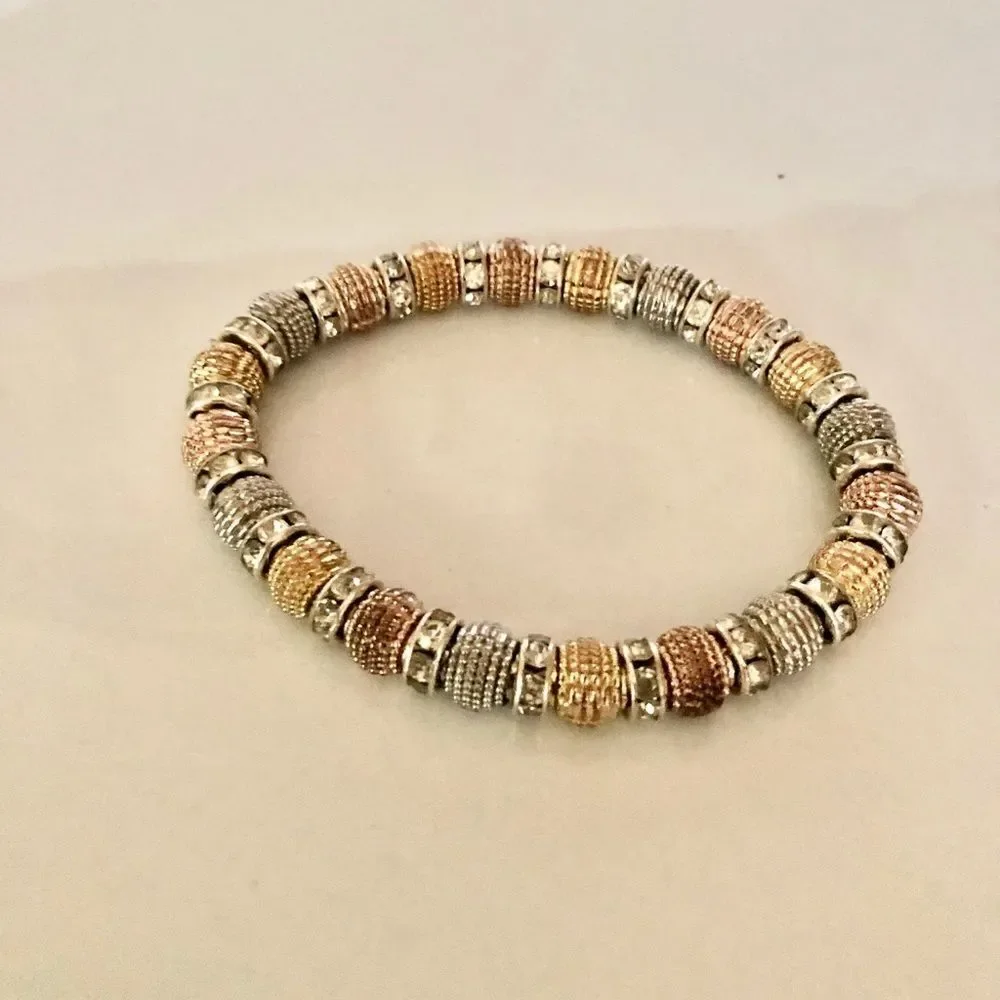 Silver tone Tri color Stretch Bracelet - Picture 4 of 4